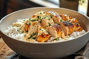Chicken & Rice Bowls With Creamy Garlic Sauce Recipe