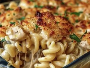 Melty Garlic Parmesan Chicken Pasta Bake Recipe