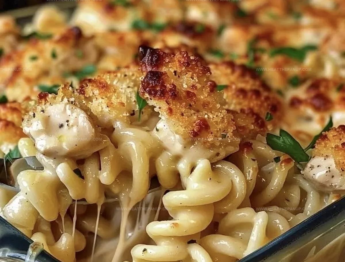 Melty Garlic Parmesan Chicken Pasta Bake Recipe