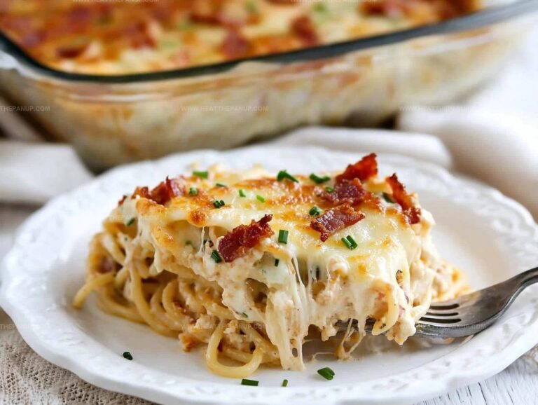 Turkey Bacon Cream Cheese Baked Spaghetti Recipe