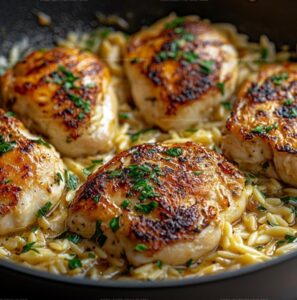 One-Pan Creamy Parmesan Chicken & Rice Recipe