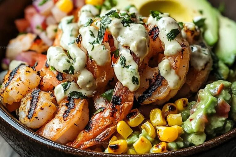 Yummy Grilled Shrimp Bowl With Avocado Corn Salsa And Creamy Sauce Recipe