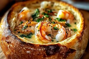 Stuffed Seafood Soup Bread Bowl Recipe