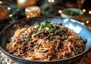 Sizzling Mongolian Ground Beef Noodles Recipe