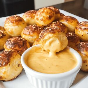 Homemade Pretzel Bites With Cheddar Cheese Sauce Recipe