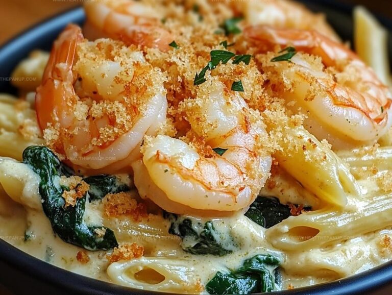 Cheese Shrimp Penne Pasta With Spinach Recipe