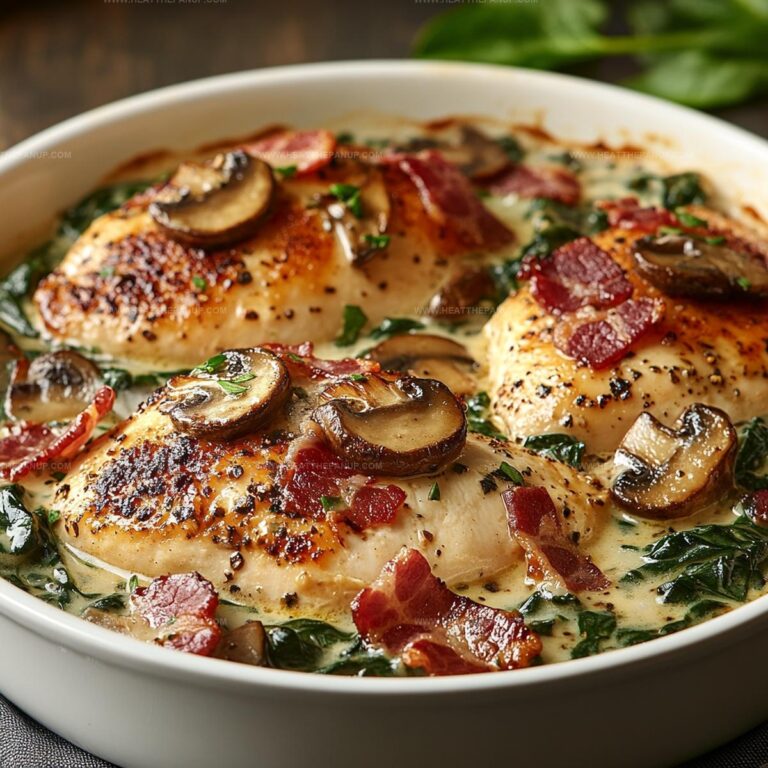 Smothered Chicken With Creamed Spinach, Bacon, And Mushrooms Recipe