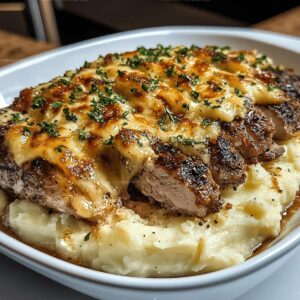 Garlic Parmesan Chicken & Steak Bake With Cheesy Loaded Mashed Potatoes Recipe