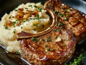 Buttery Garlic Beef Chops With Smooth Mashed Potatoes Recipe