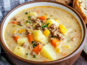 Cheesy Hamburger Potato Soup Recipe